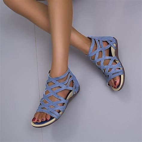 Women's Gladiator Style Flat Sandals - Strappy Open-Toe Summer Shoes in ...