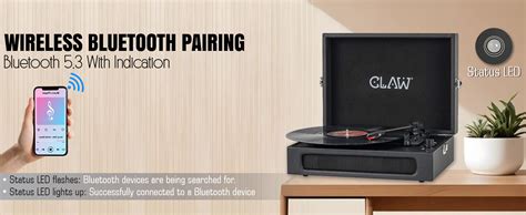 Claw Stag Retro Vinyl Record Player with Bluetooth 5.3, 10W Stereo ...