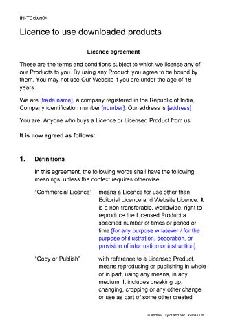 Website T&C Template: Multi-Licence Downloaded Products