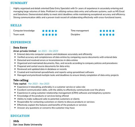 Image result for Data Entry Resume Summary