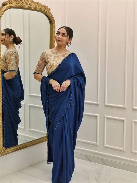 Radiant Navy Blue Pure Crepe Saree – Tirumala Designers
