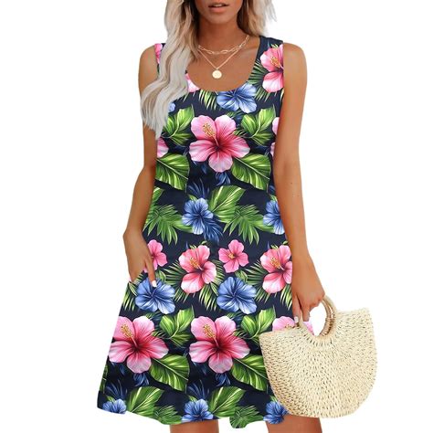 Axiiglly Beach Dress for Women Flowy Sleeveless Tank Dress Floral Print ...
