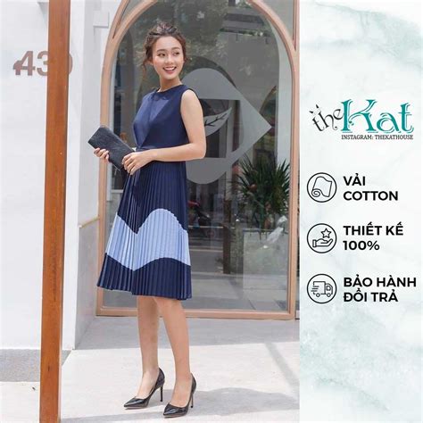 Mua Đầm Công Sở Xếp Ly sát nách cổ tròn The Kat House, trẻ trung, thanh lịch, mặc dạo phố, đi ...