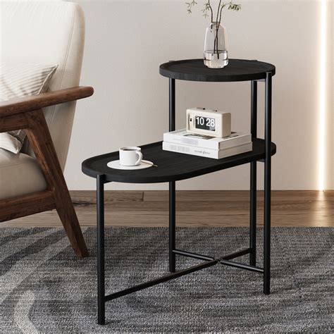 Black Round End Table with Spacious Storage - Versatile for Different ...