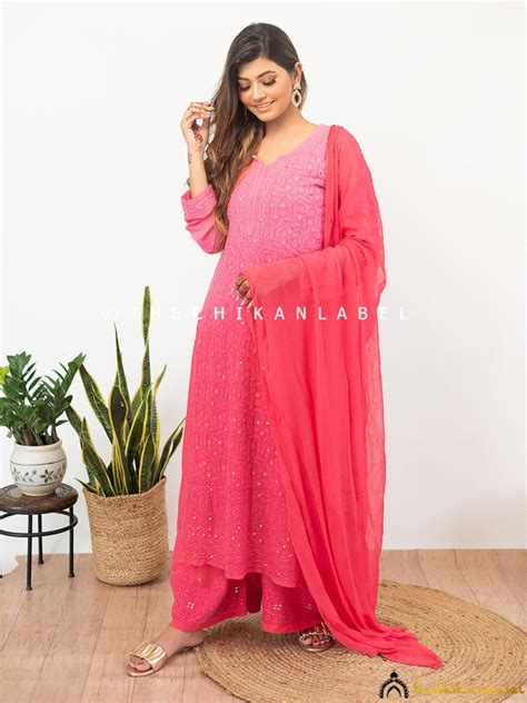 Candy Pink Viscose Chikankari Set – Wedding & Festive Wear