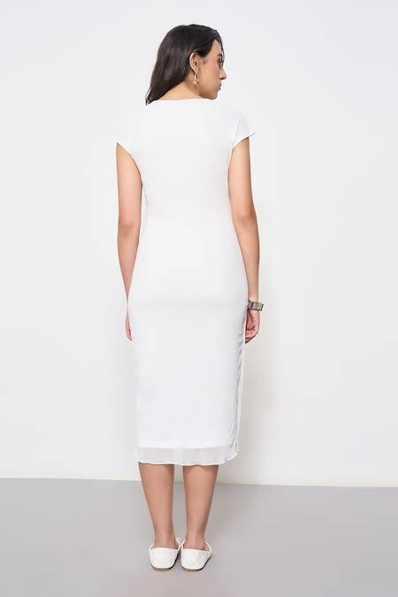 White Rose Print Mesh Bodycon Midi Dress - Selling Fast at Pantaloons.com