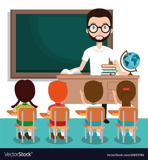 Man teacher with students in the classroom Vector Image