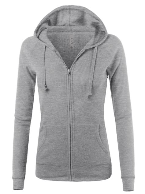 A2Y Women's Casual Fitted Lightweight Pocket Zip Up Hoodie Heather Grey ...