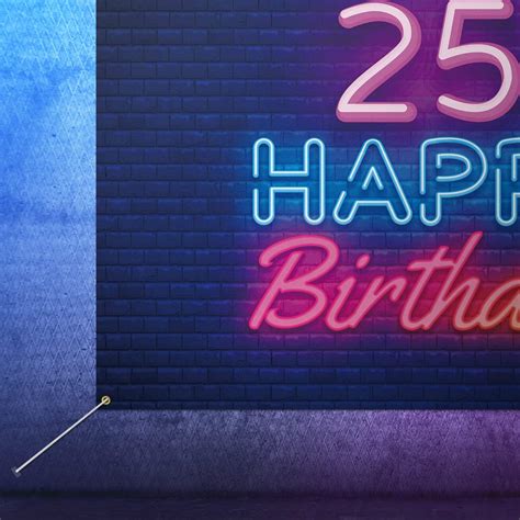 Buy 5665 Glow Neon Happy 25th Birthday Backdrop Banner Decor Black ...