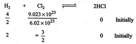4 g of hydrogen react with 9.023 × 1023 molecules of chlorine to form ...
