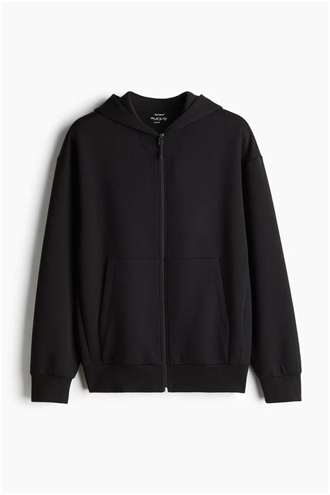 Loose Fit Sports zip-through hoodie with DryMove™ - Black - Men | H&M IN