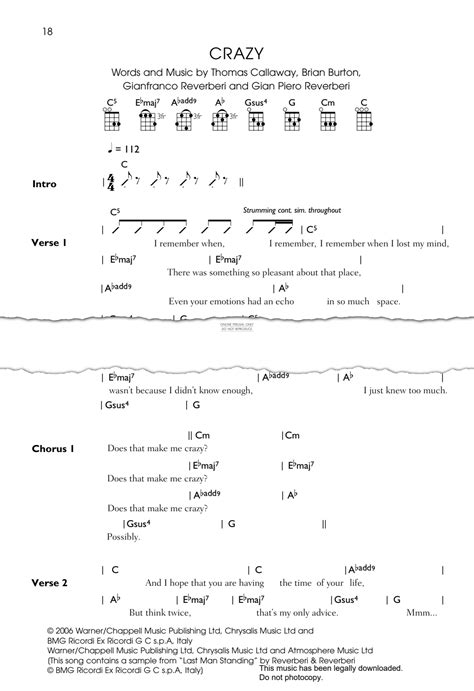 Crazy (Gnarls Barkley) | Sheet Music: Ukulele | PDF Download