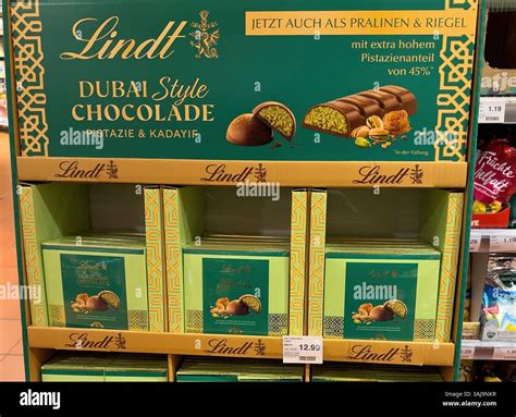 Display showcasing lindt dubai style chocolate boxes and bars ...