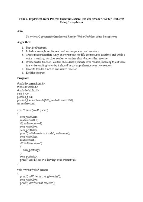 TASK 2 - os lab - Task 2- Implement Inter Process Communication Problem ...