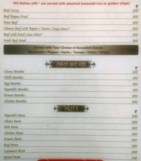 Menu at Bambino Beach Restaurant, Mahabalipuram