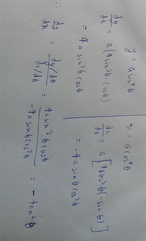 if x=a cos^4 theta and y=a sin^4 theta then find dy/dx - Brainly.in