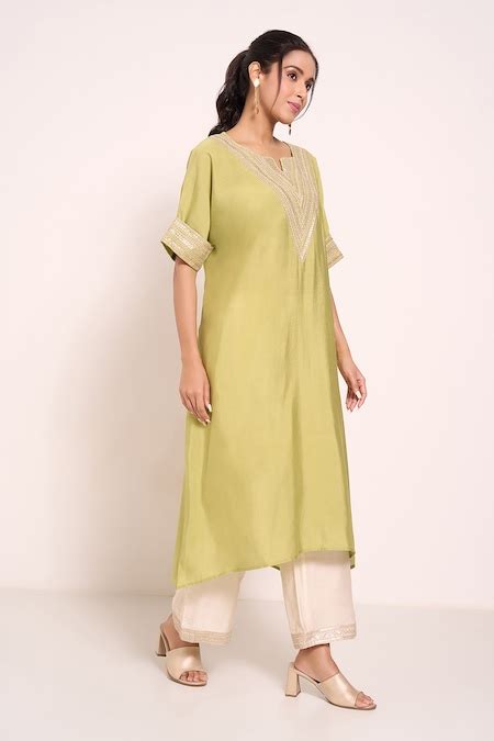 Green Embroidered Below Knee Length Festive Women Relaxed Fit Kurtas ...