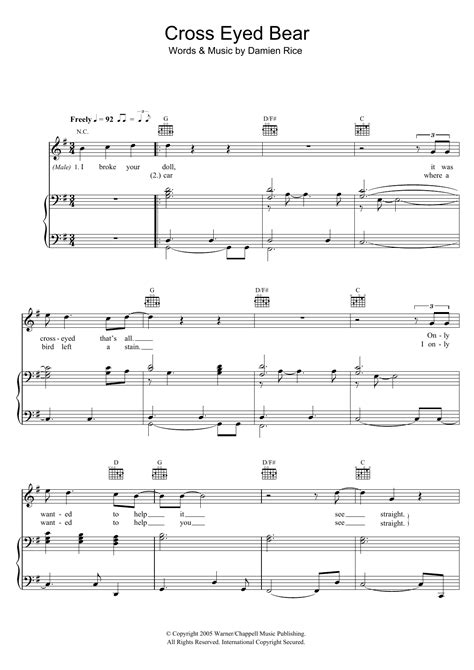 Cross-Eyed Bear by Damien Rice Sheet Music for Piano, Vocal & Guitar ...