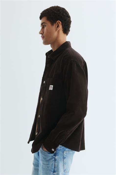 Oversized cotton corduroy shirt - Dark brown - Men | H&M IN