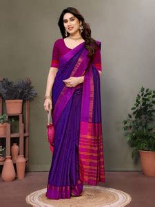 Buy KITKET FASHION Woven Kanjivaram Pure Silk Purple Sarees Online ...