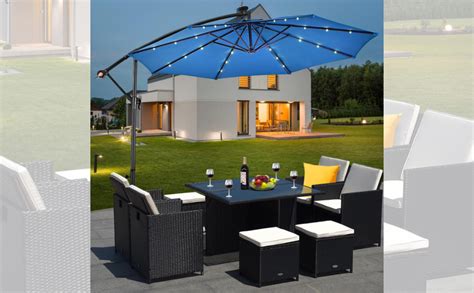 THESHELTERS - Solar Powered Led Patio Umbrella Sidepole Round Big Size ...
