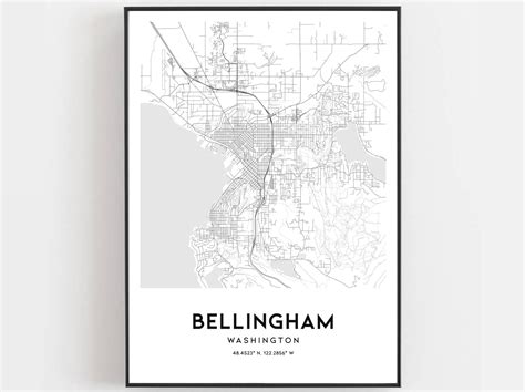Bellingham Map Print Bellingham Map Poster Wall Art Wa City | Etsy