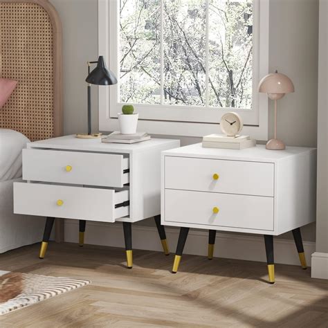 Buy Hitow Nightstand Table Set of 2, Bedside Table with 2 Drawers ...