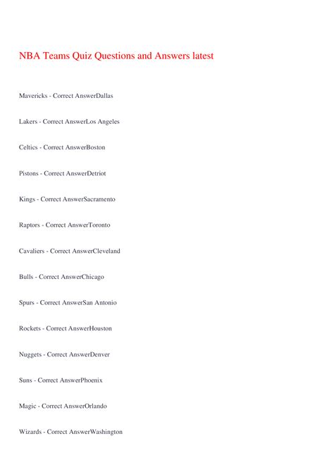 NBA Teams Quiz Questions and Answers latest,100% CORRECT - Scholarfriends