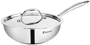 Bergner Argent Triply 22 cm Wok, 2.2 L Capacity, Stainless Steel Lid ...
