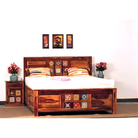 Tiles Plane Solid Wood Storage Bed | King Size Double Bed