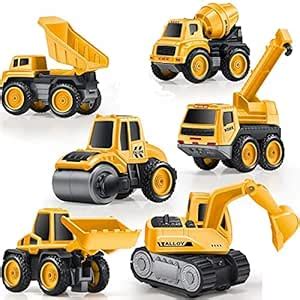 Wowee 6 Pcs Engineering Pull Back Metal Toys for Kids Mini Car Vehicles ...