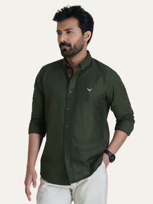 Buy Perch Green Solid Slim Fit Shirt (XS) Online
