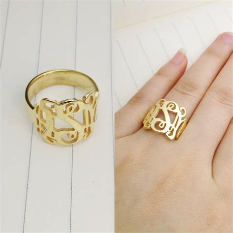 Gold Monogram Ring,3 Initial Monogram Ring,any Initial Ring ...