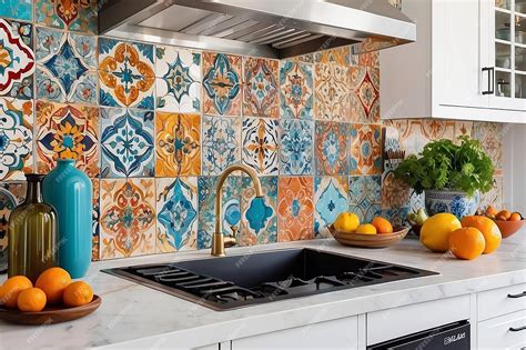 Premium Photo | Moroccan Tile Backsplash Accent in a Colorful Kitchen