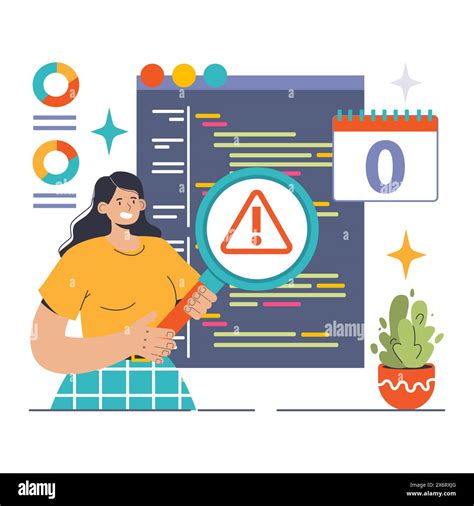 Zero day vulnerability discovered. Woman analyzing code, magnifying potential threat. Immediate ...