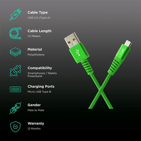 Buy boAt Rugged 700 V3 Type A to Micro USB 4.9 Feet (1.5M) Cable (Tangle-free Design, Green ...
