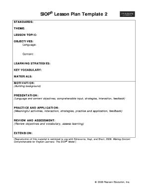 SIOP Lesson Plan Template - Blank Fillable Template | Fill Out, Print ...