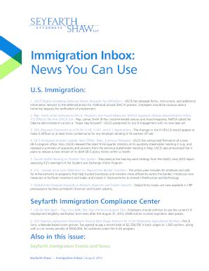 Fillable Online Seyfarth Shaw Immigration Inbox | August 2012 Fax Email ...