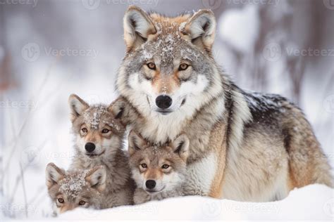 Mother wolf and wolf cubs in winter snow. Generative AI. 28295210 Stock ...