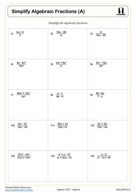 Simplify Algebraic Fractions (A) Worksheet | Fun and Engaging Algebra I ...