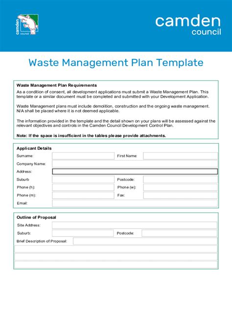 Waste Management Plan Template - Blank Fillable Template | Fill Out ...