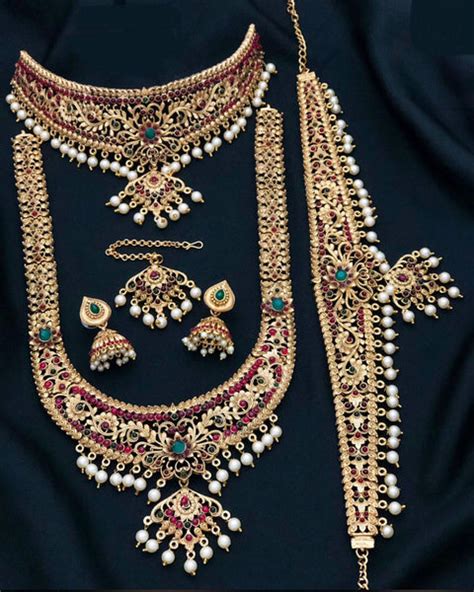 Long Haram and Choker Matte Golden Temple Jewellery Set With Earrings ...