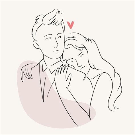 Sketch couple in love with a heart.line art in a minimalist style ...