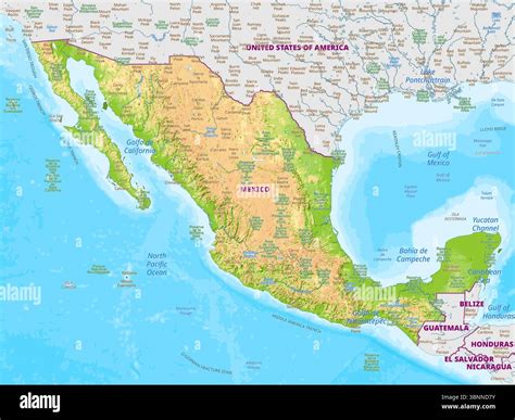 Detailed physical map of Mexico Stock Vector Image & Art - Alamy