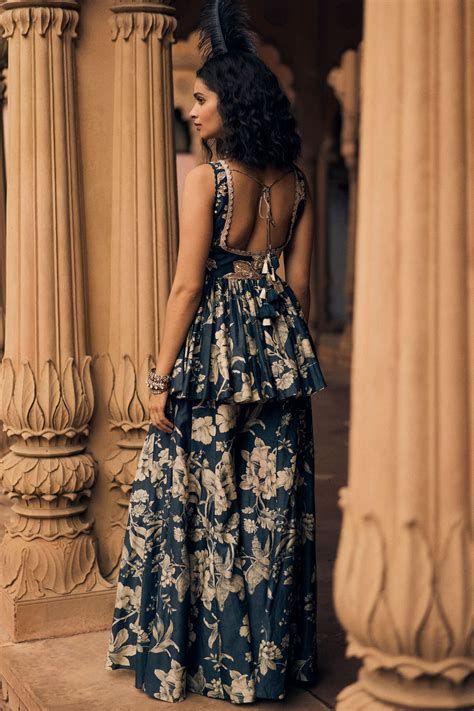 Paulmi and Harsh - A Navy Blue Peplum Set - Elahe