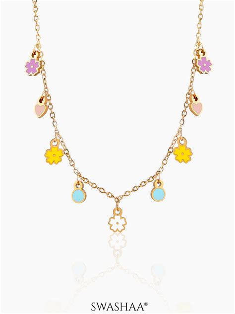 Buy PastelPop Heart & Flower 18K Gold Plated Kid's Necklace - Kid's ...