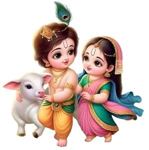 Ruhi Decor Baby Cute Bal Gopal Krishna and Radha with Cow Sticker PVC ...