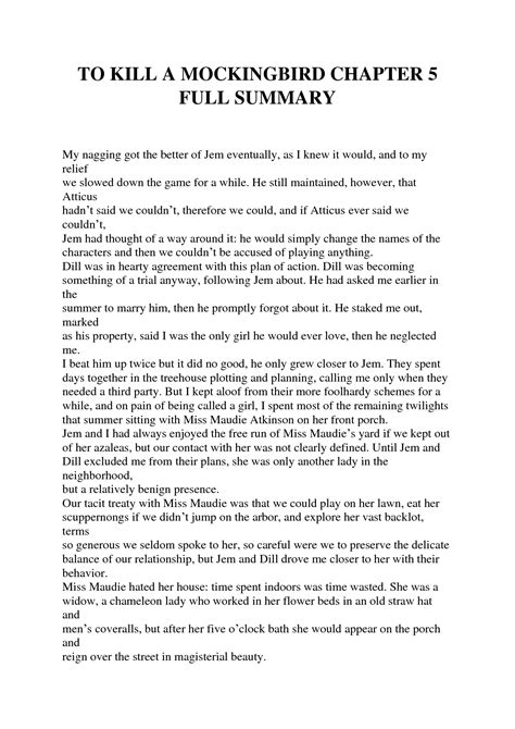 SOLUTION: To kill a mockingbird full summary chapter 5 - Studypool