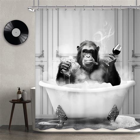 Amazon.com: Newsely Funny Monkey Shower Curtain 60Wx72H Inch Chimpanzee ...