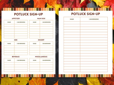 Potluck Sign up Sheet Fillable, Office Potluck Party Printable, Fall ...